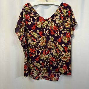 CAbi Floral Blouse in Purple and Red